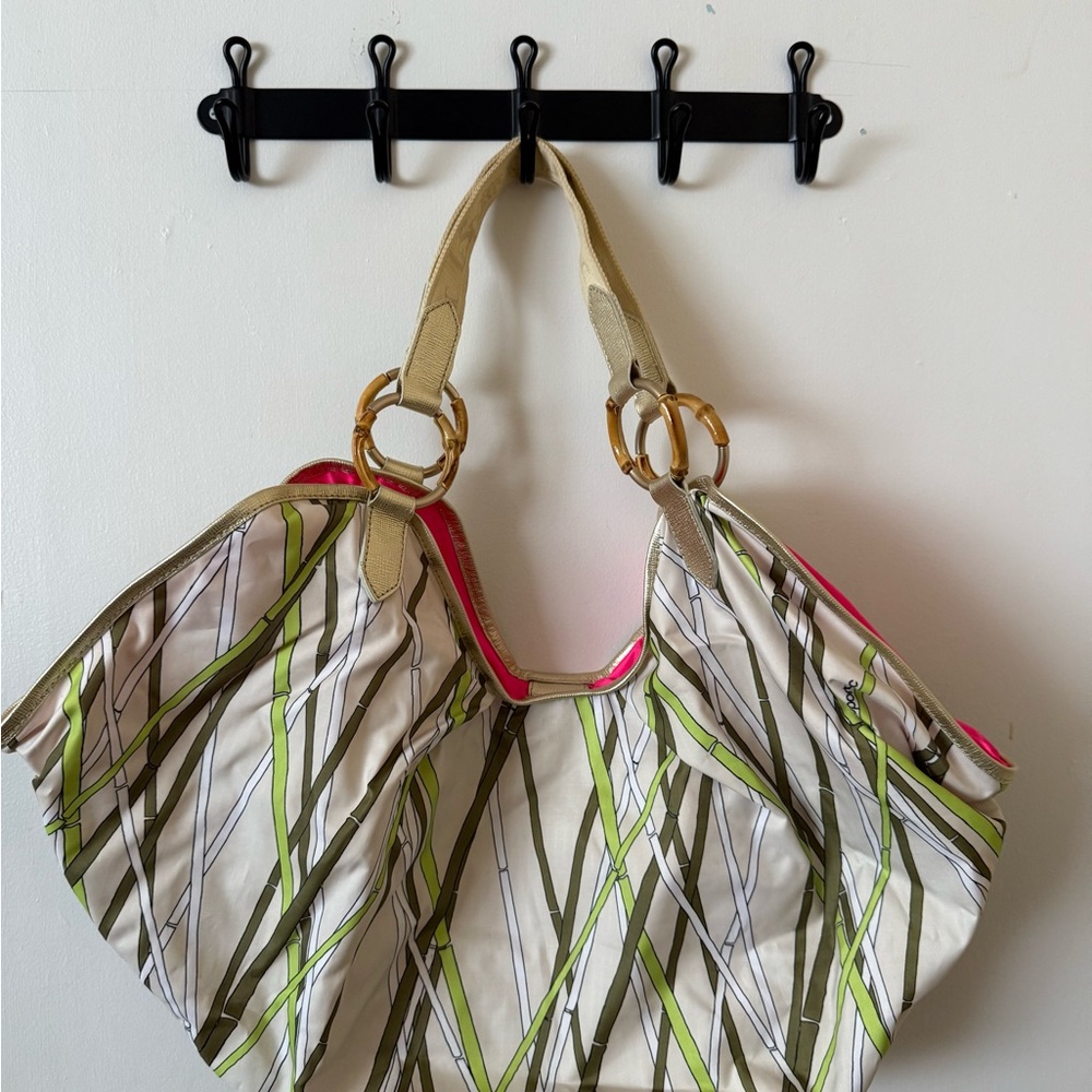 Lesportsac Green and Cream Shoulder Bag with Hobo Style